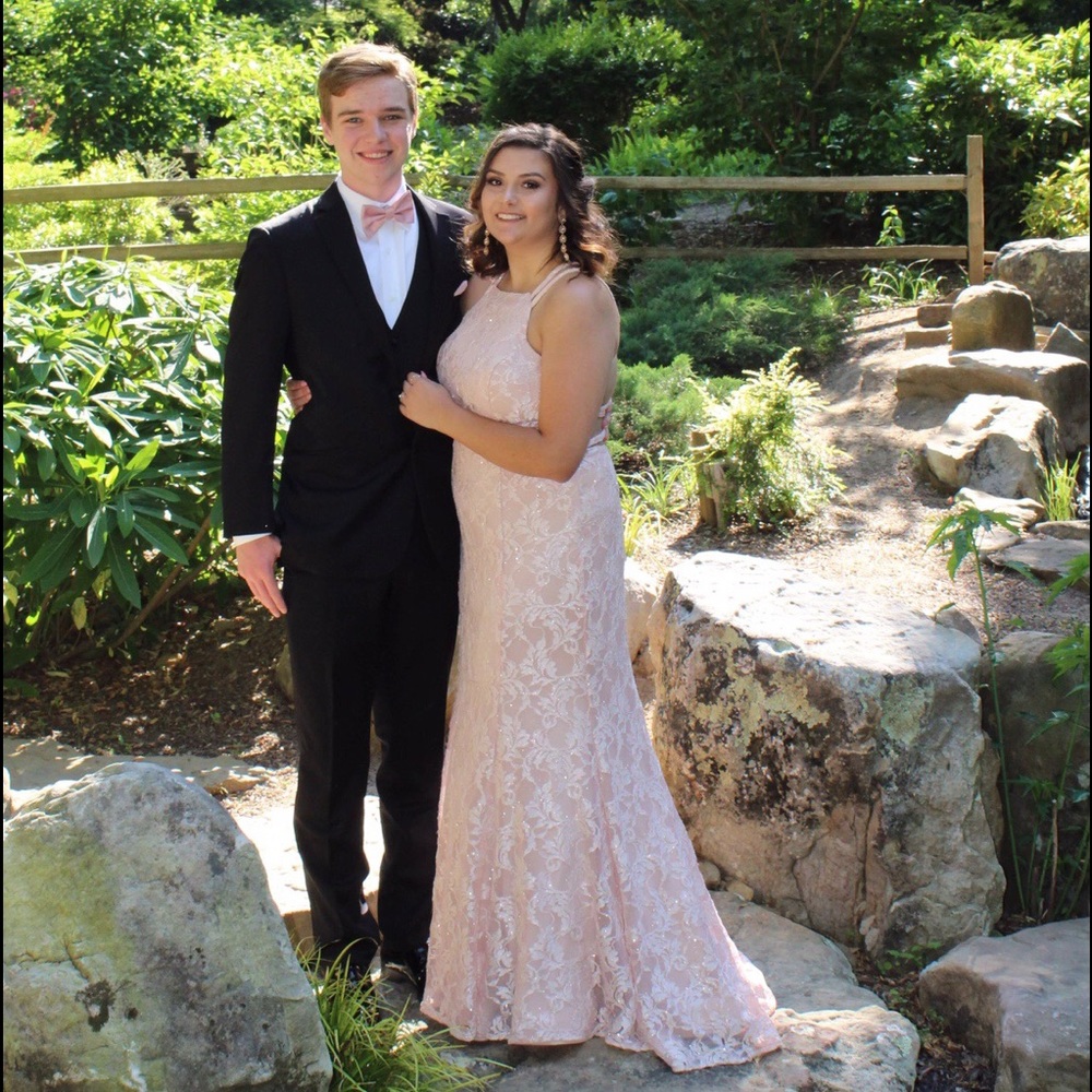 lace blush prom dress